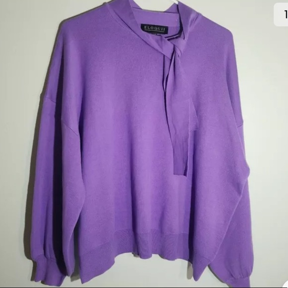 Eloquii Sweaters - Eloquii Knit Tie Neck Sweater Blouse In Lavender Aura 18 20 Plus Size Pu…